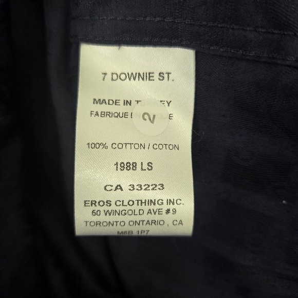 7 Downie St Dark Blue Button-Down Shirt With Subtle Paisley Pattern Size L - Picture 8 of 9